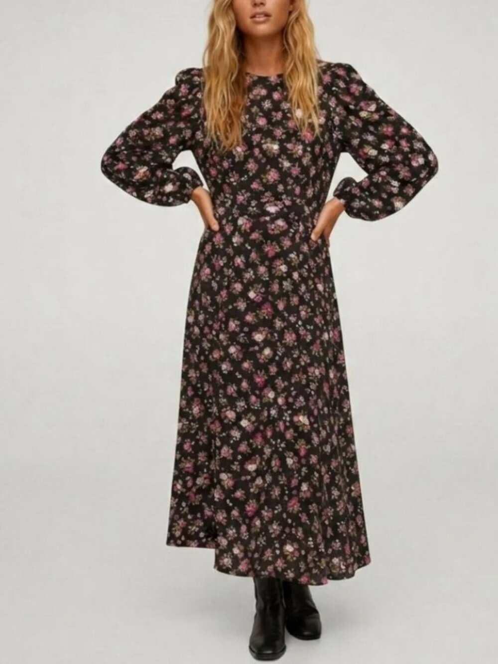 *SOLD OUT* Zara Printed Midi Dress - Black Floral - Size XL